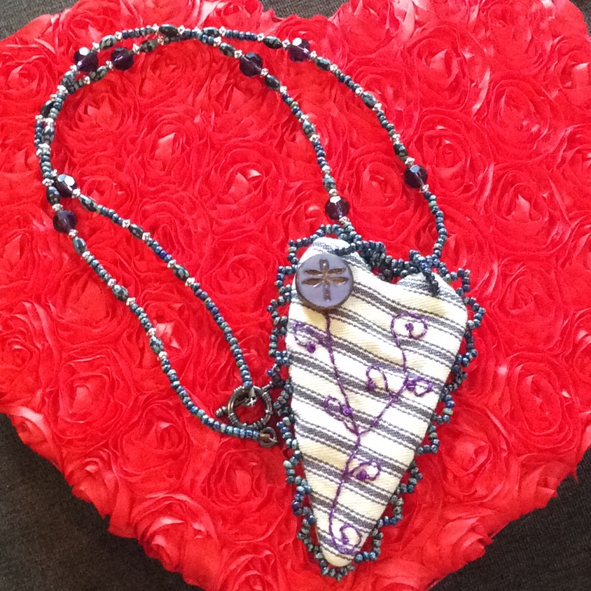 Handmade Reversible Beaded Quilt Necklace